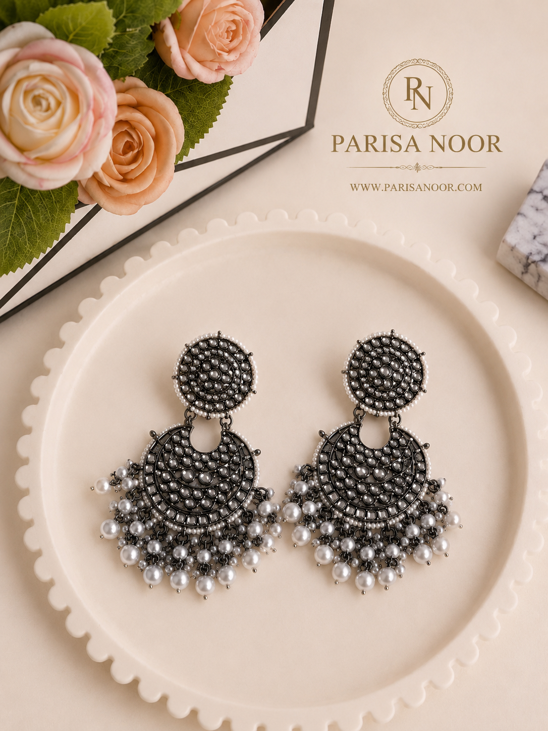 Noir Pearl Chandbali Earrings – Clearance Sale