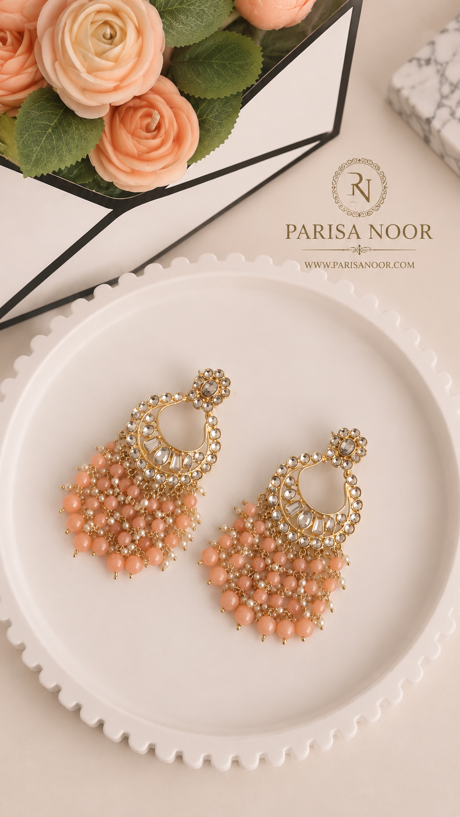 Elina Peach Chandbali Earrings – Clearance Sale