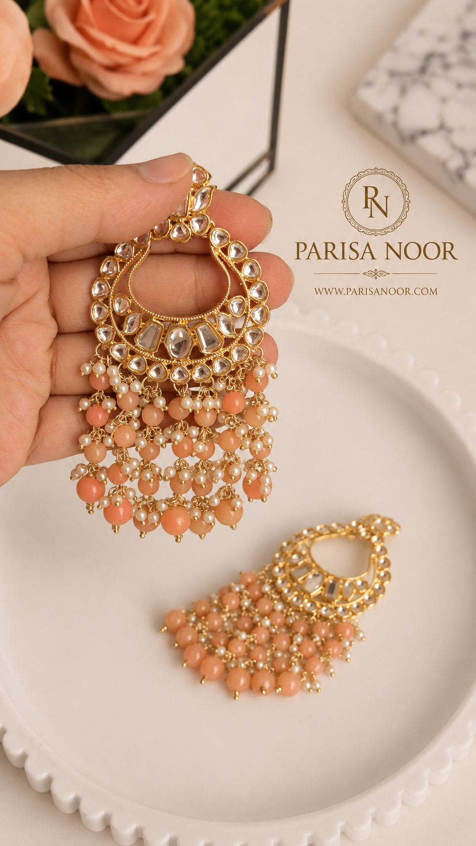 Elina Peach Chandbali Earrings – Clearance Sale