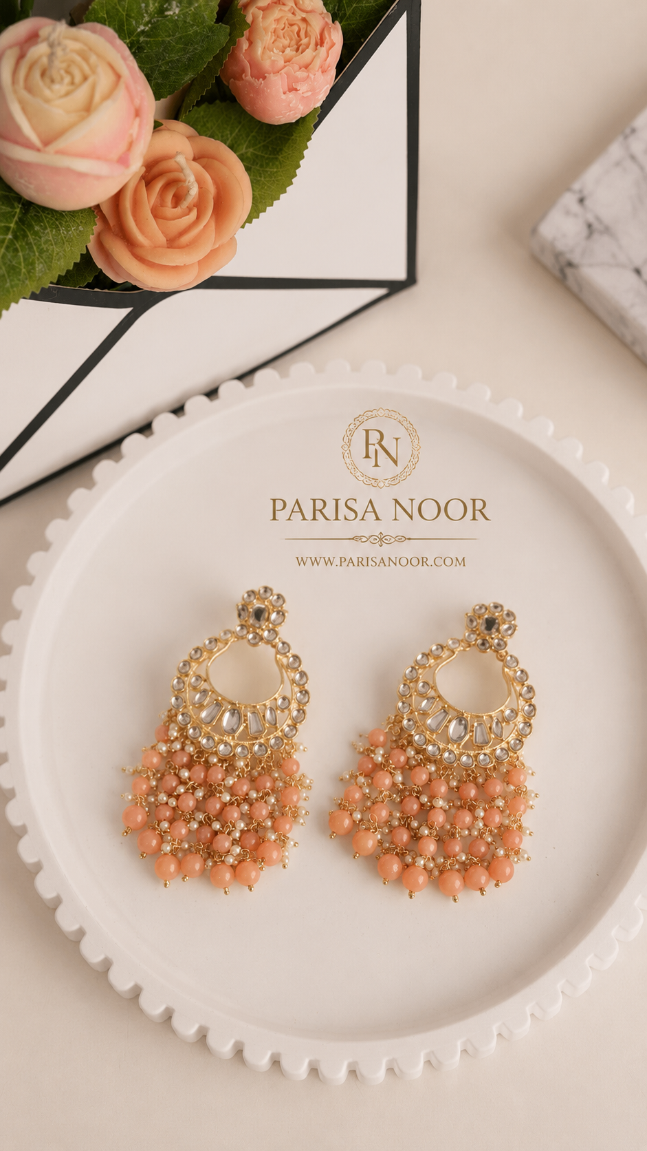 Elina Peach Chandbali Earrings – Clearance Sale