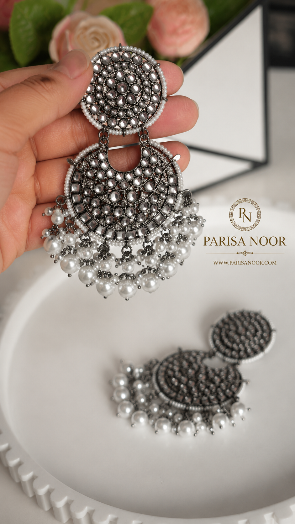 Noir Pearl Chandbali Earrings – Clearance Sale
