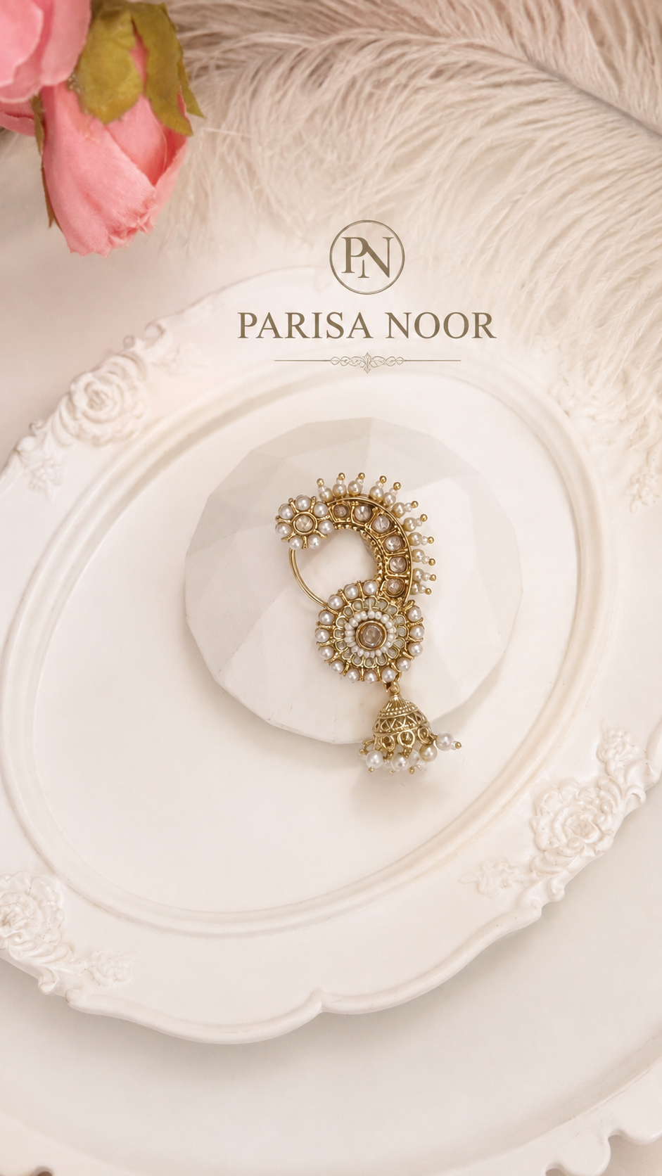 Farin Kundan Pearl Jhumka Nose Ring (Nath)