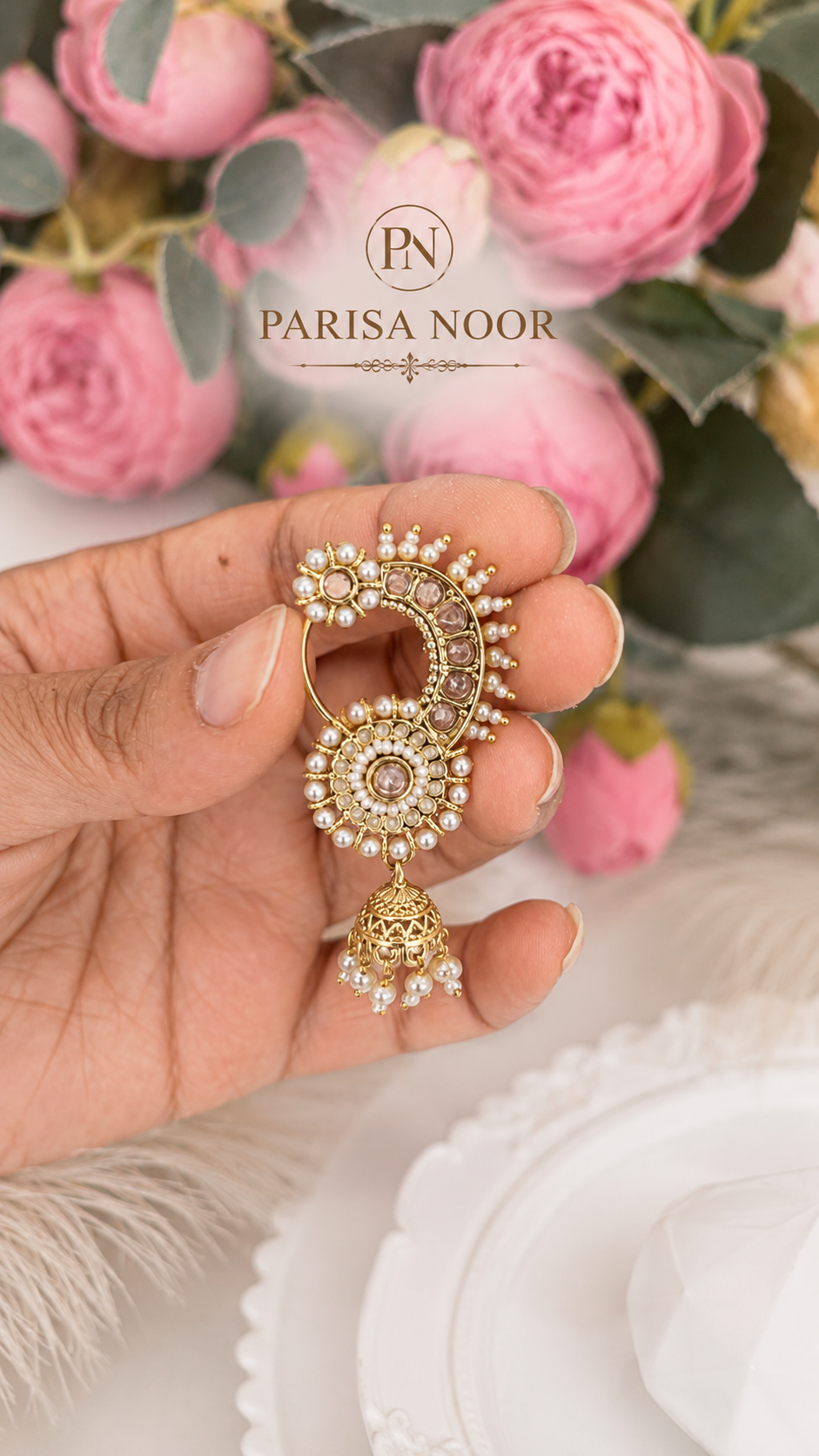 Farin Kundan Pearl Jhumka Nose Ring (Nath)