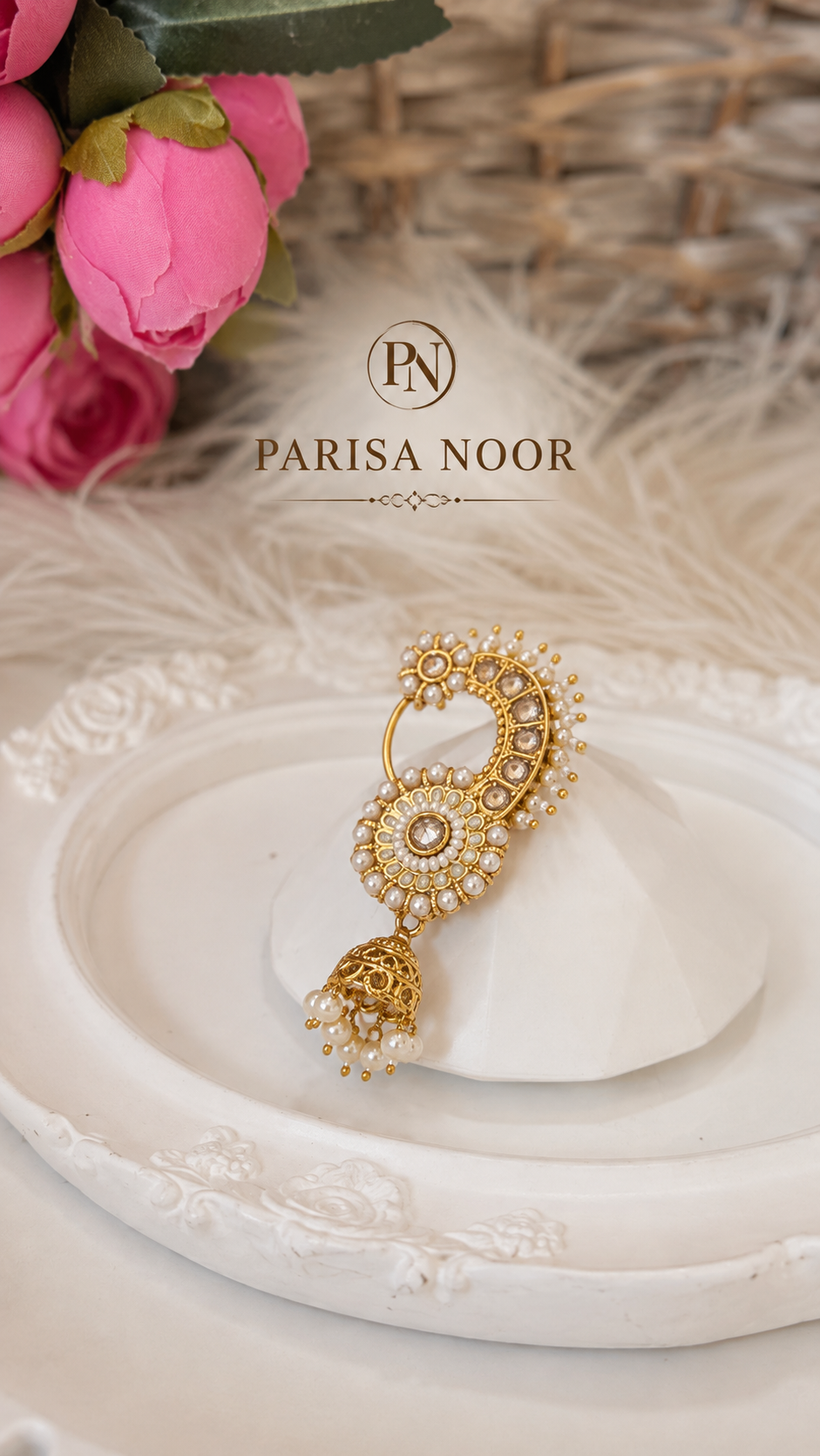 Farin Kundan Pearl Jhumka Nose Ring (Nath)