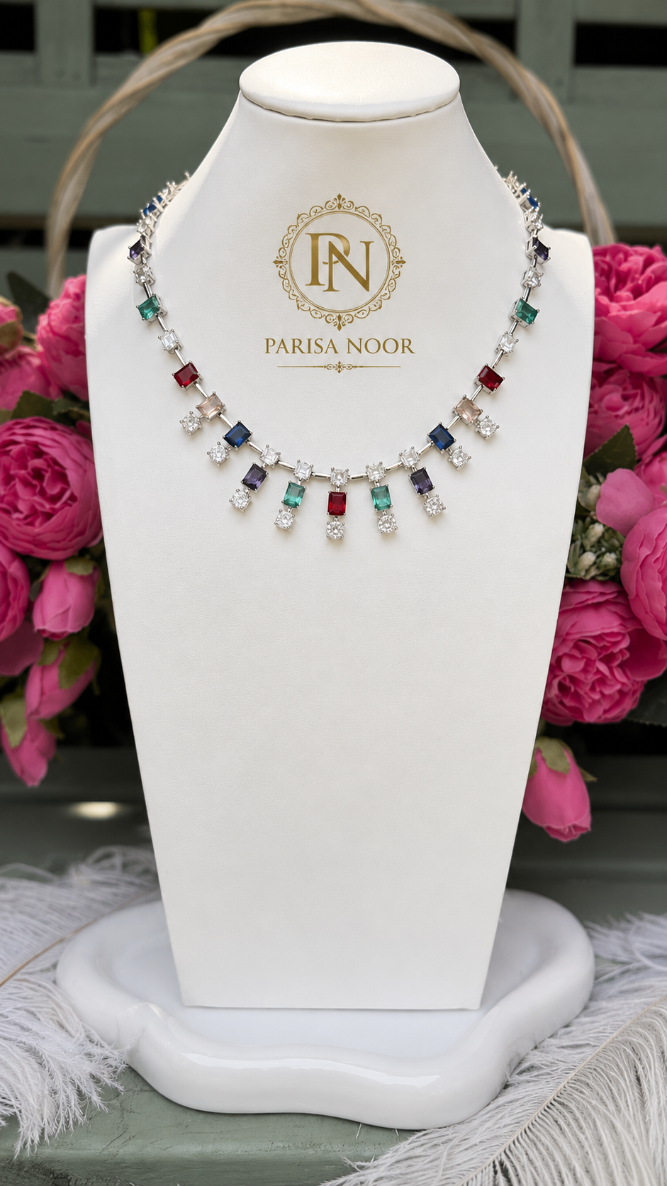 Previna Multicolour Cubic Zirconia AD Necklace