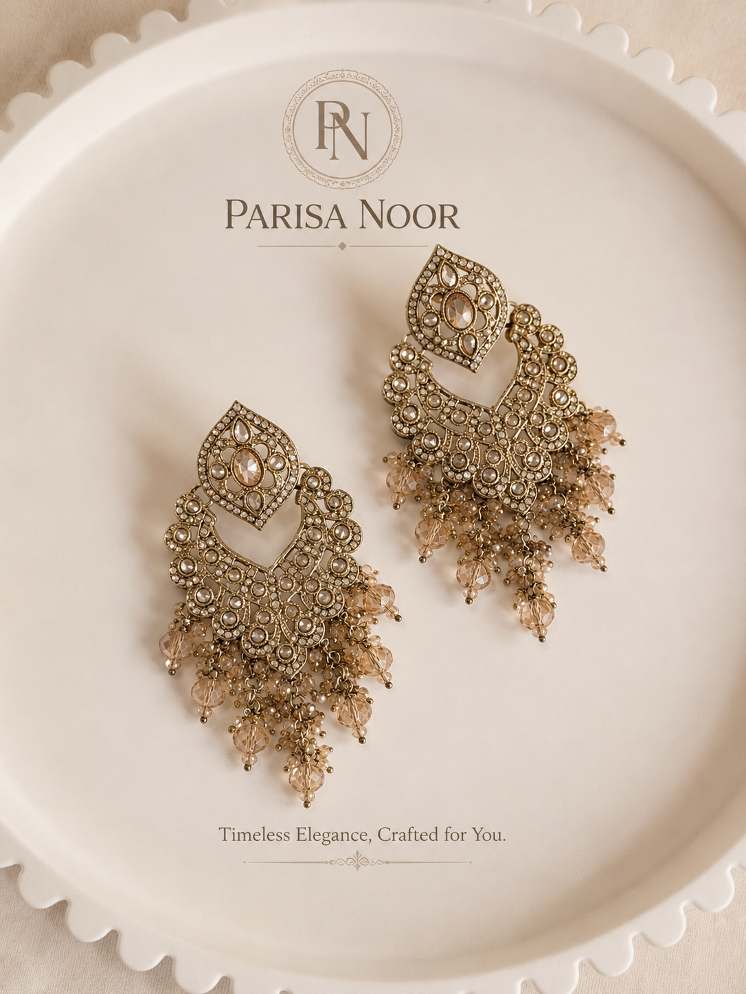 Raba Champagne Crystal Gold Fan Earrings