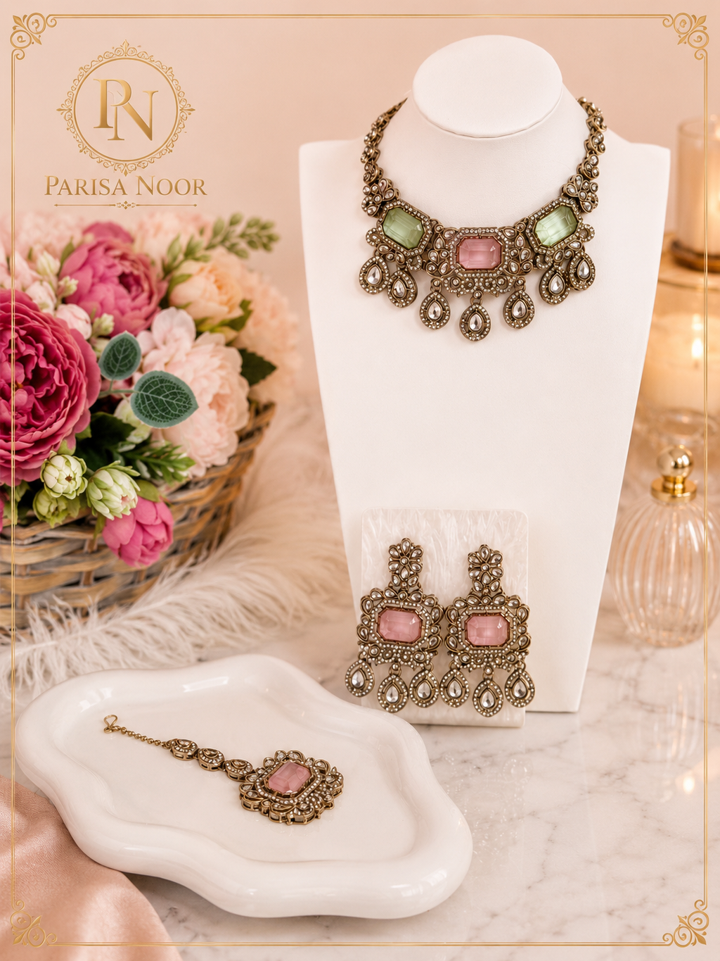 Aariz Pastel Polki Statement Necklace Set