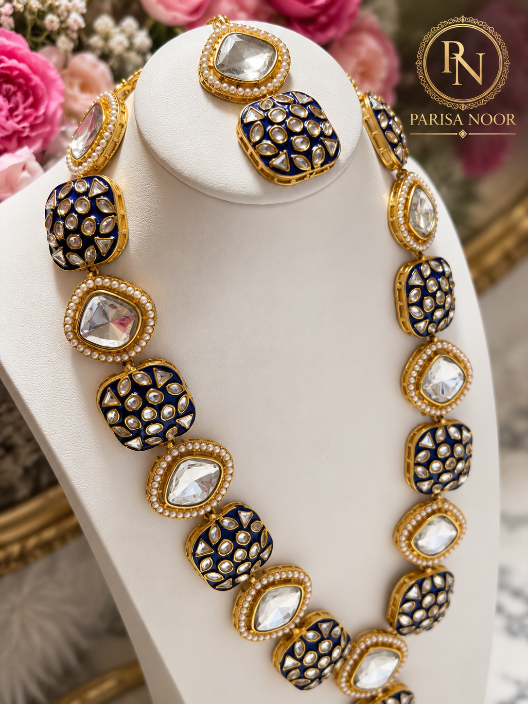 Ruhsana Royal Blue Meenakari Kundan Long Necklace Set