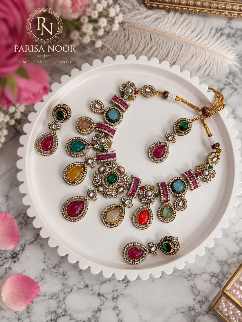 Zarvika Sabya Multicolour Designer Necklace Set