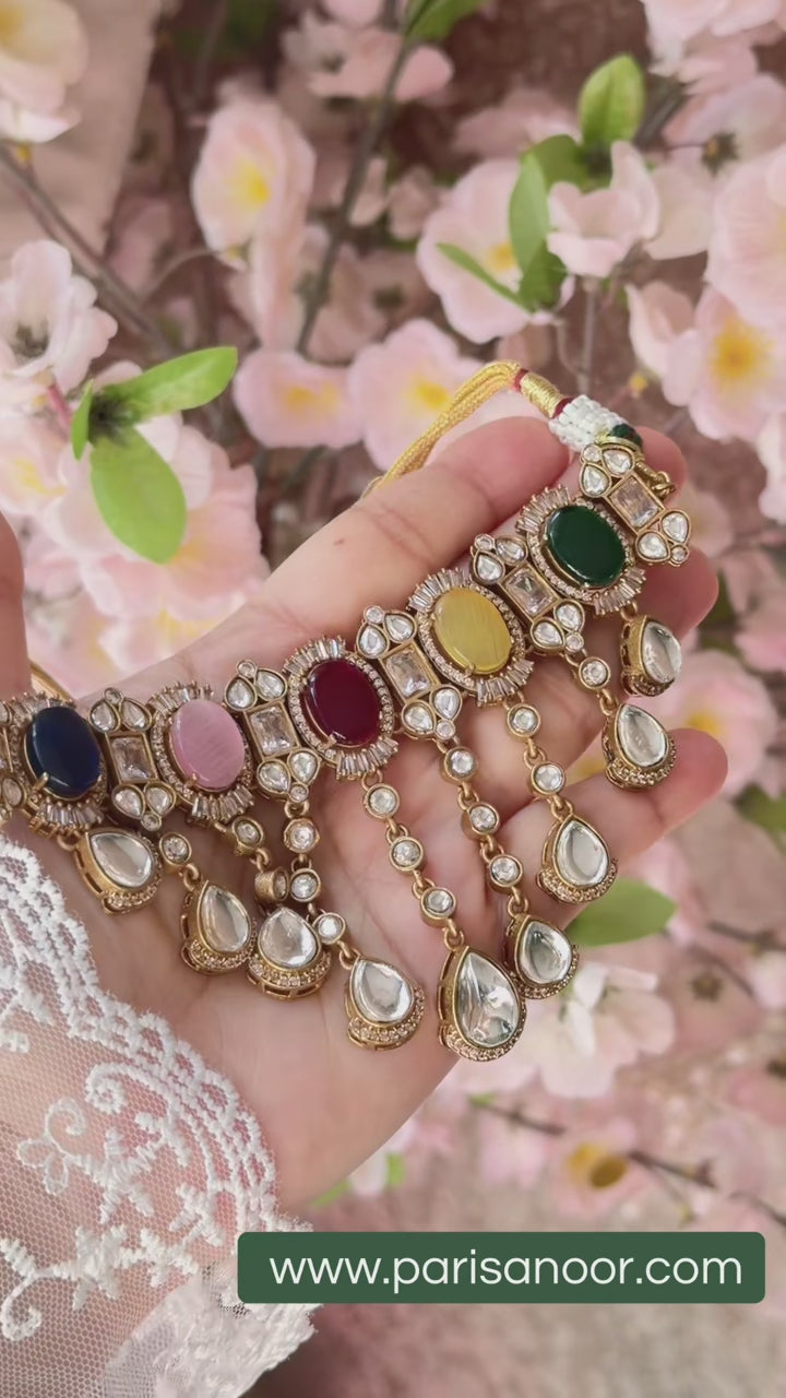 Zareefa Multicolour Waterfall Kundan Necklace Set