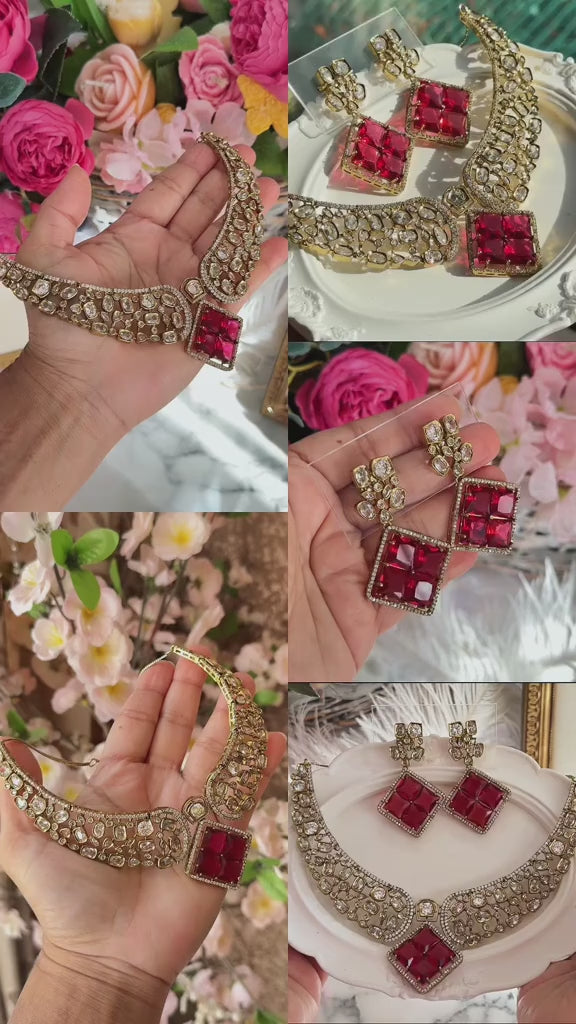 Ruvanya Ruby Red Luxury Designer Necklace Set