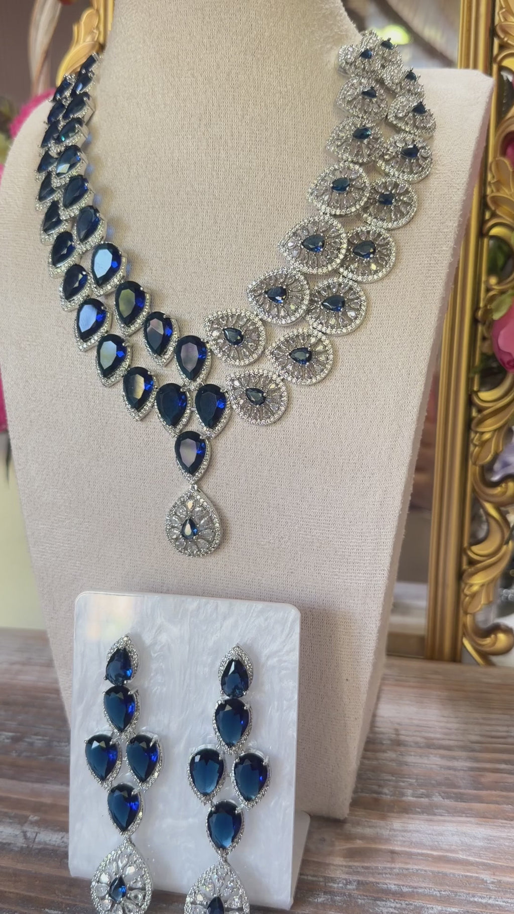 Azura Victorian Moissanite Necklace Set Midnight Blue