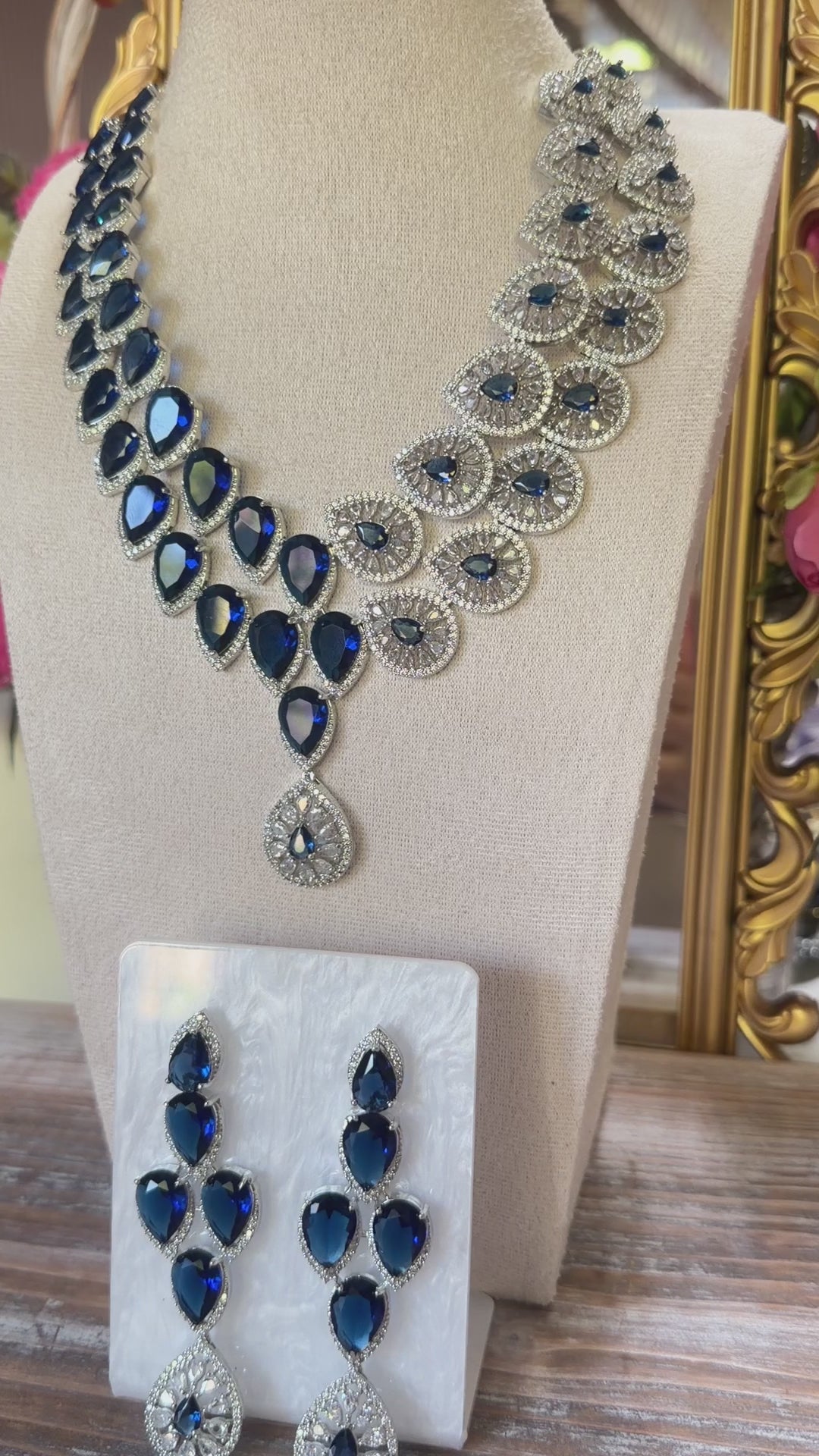 Azura Victorian Moissanite Necklace Set Midnight Blue