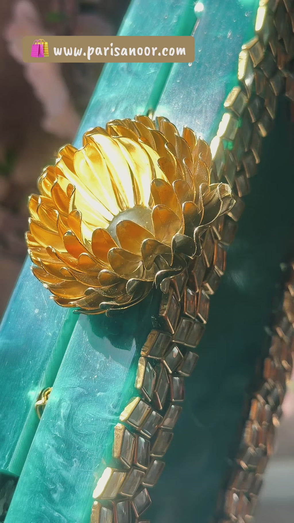 Zara Kundan Green Resin clutch with Pearl Handle