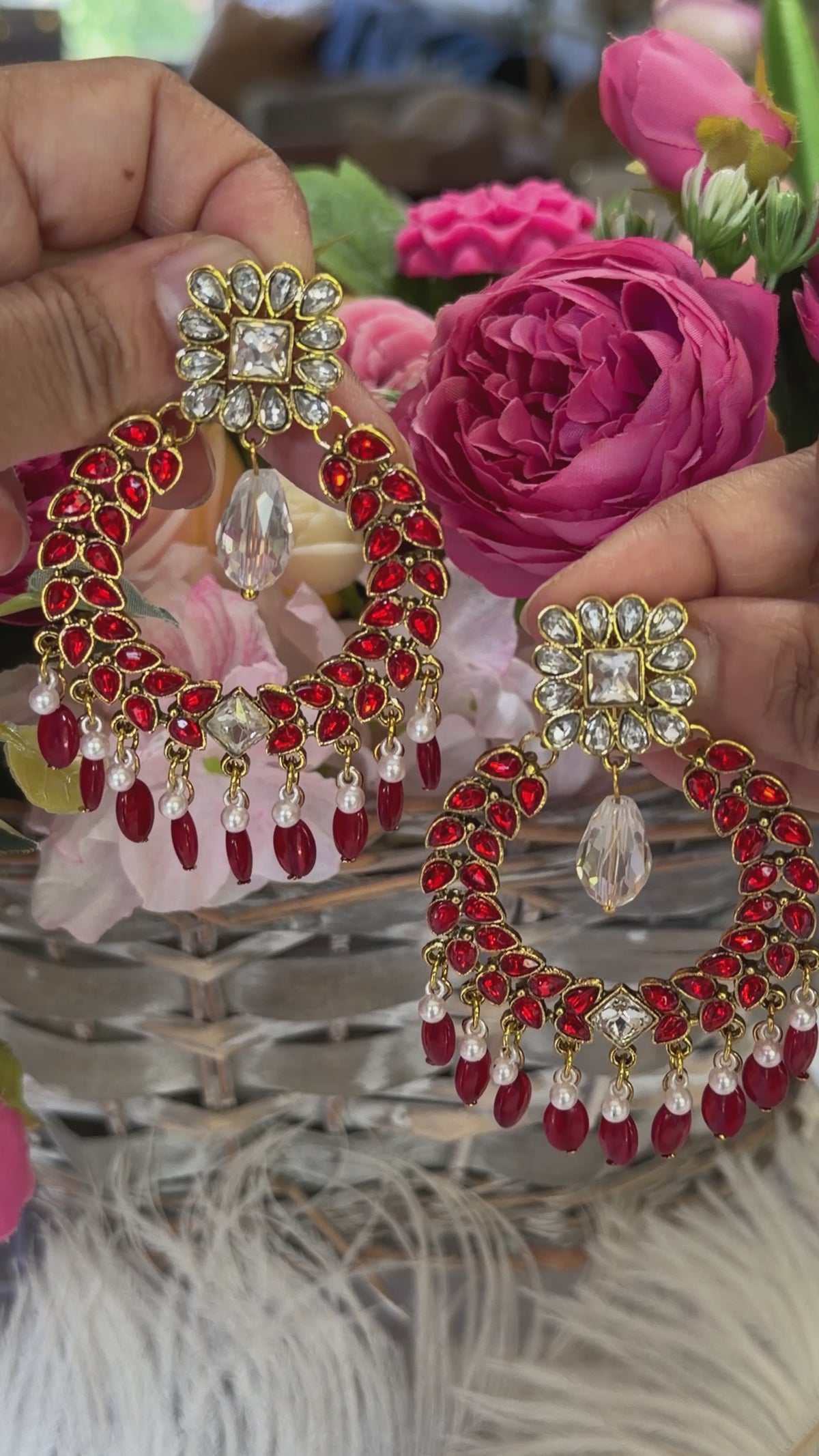 Roshni Ruby Crystal Chandbali Earrings