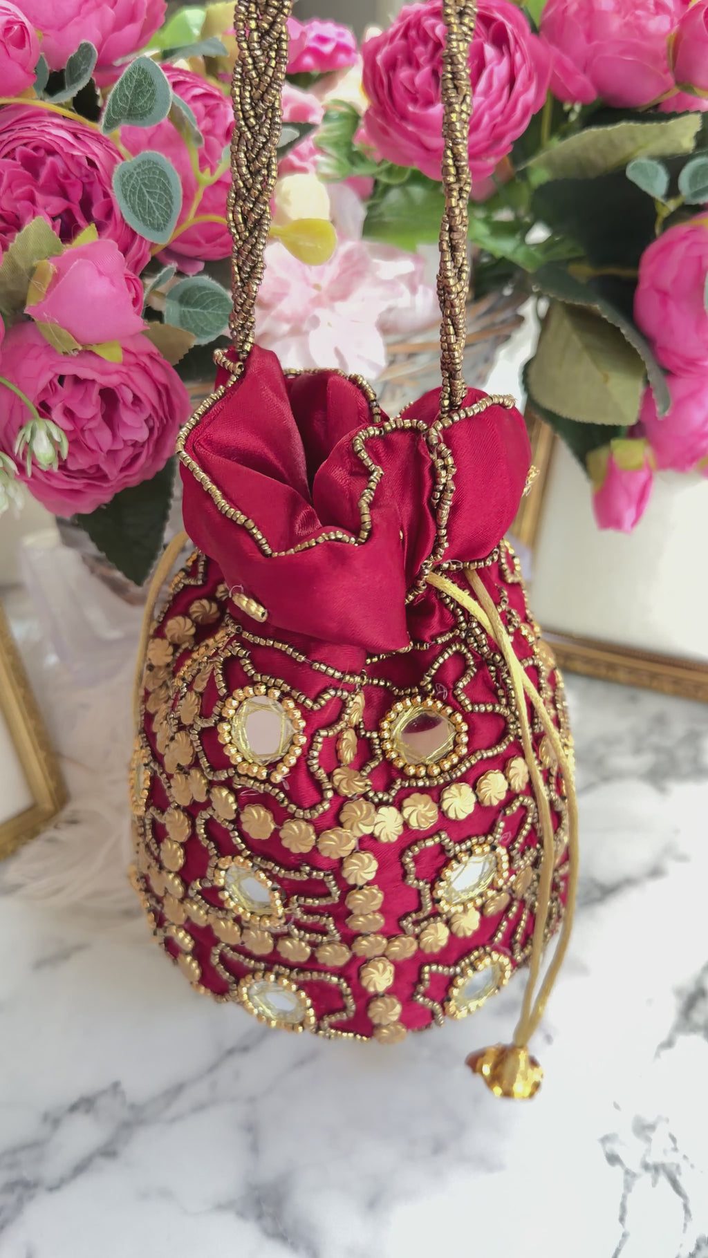 Zura Burgundy Red & Gold Designer Potli Bag
