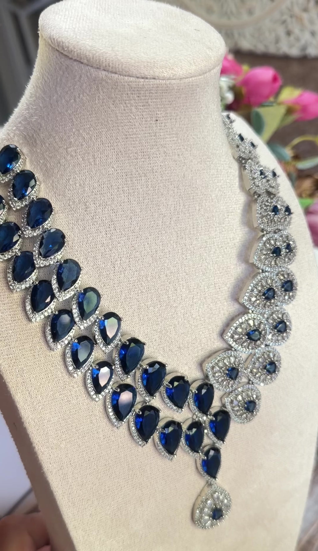 Azura Victorian Moissanite Necklace Set Midnight Blue