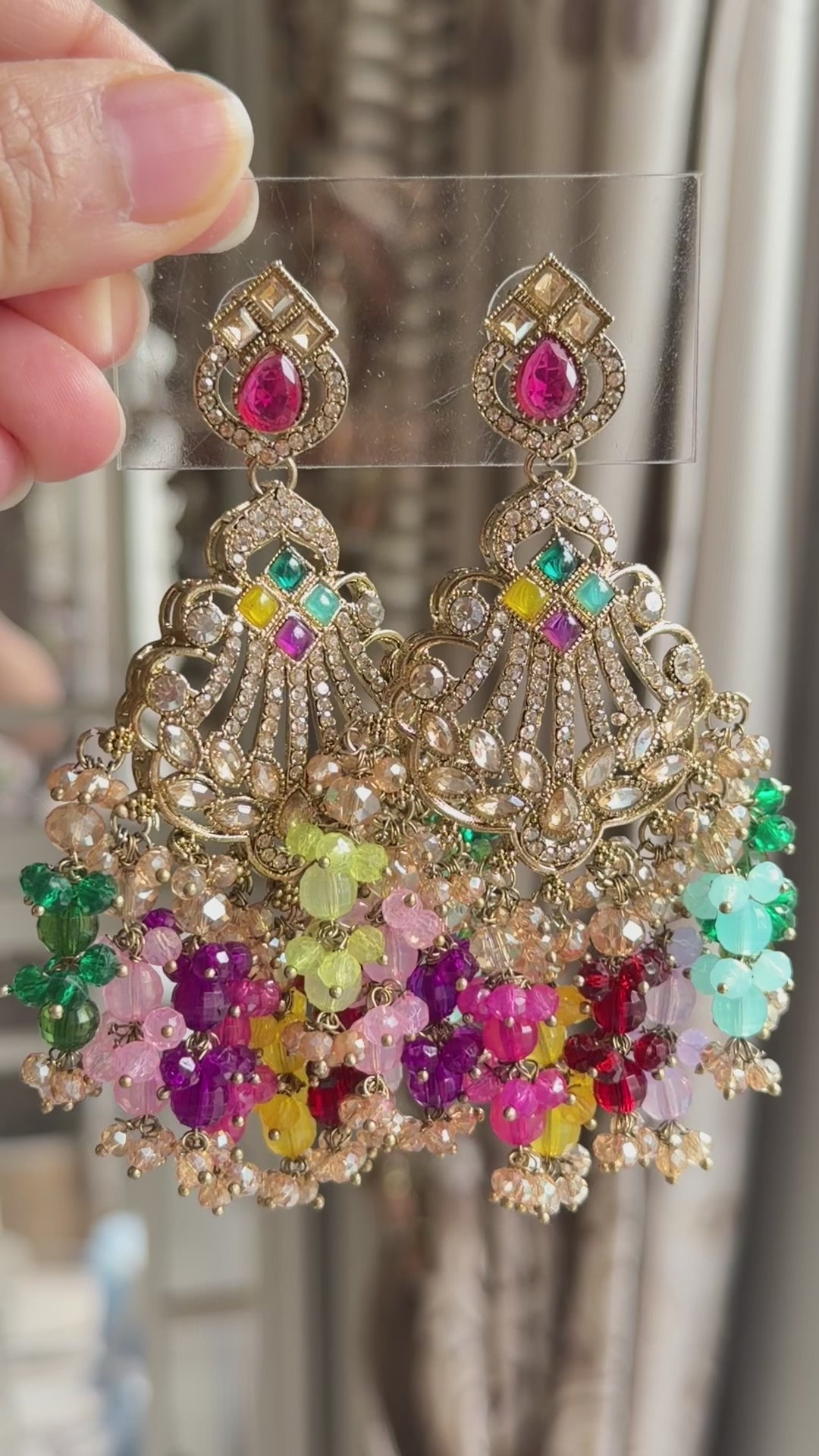 Zavelle Multicolour Kundan Beaded Chandbali Earrings