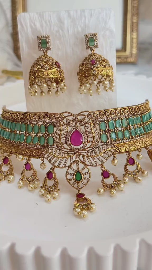 Ariella Luxury Heritage AD Choker Set Ruby Pink