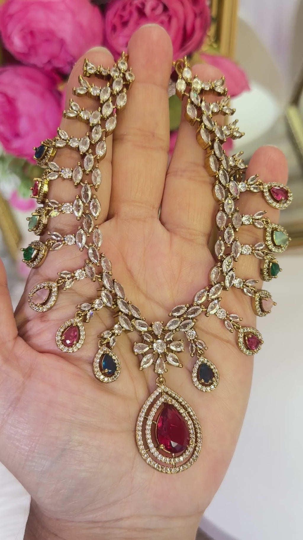 Maria Victorian Mehendi Polish AD Multi Necklace Set