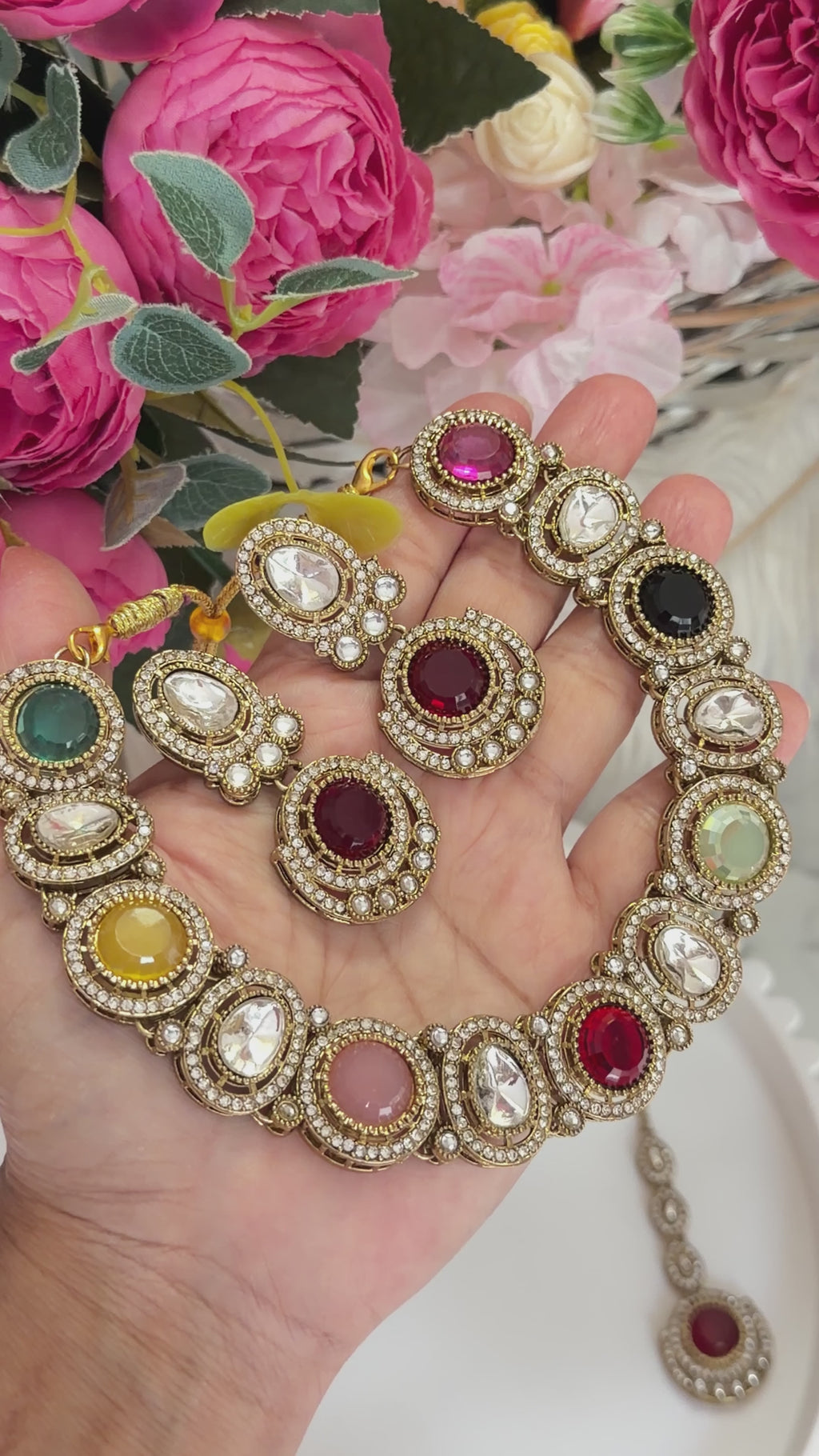 Saran Multicolour Luxury Polki Kundan Necklace Set