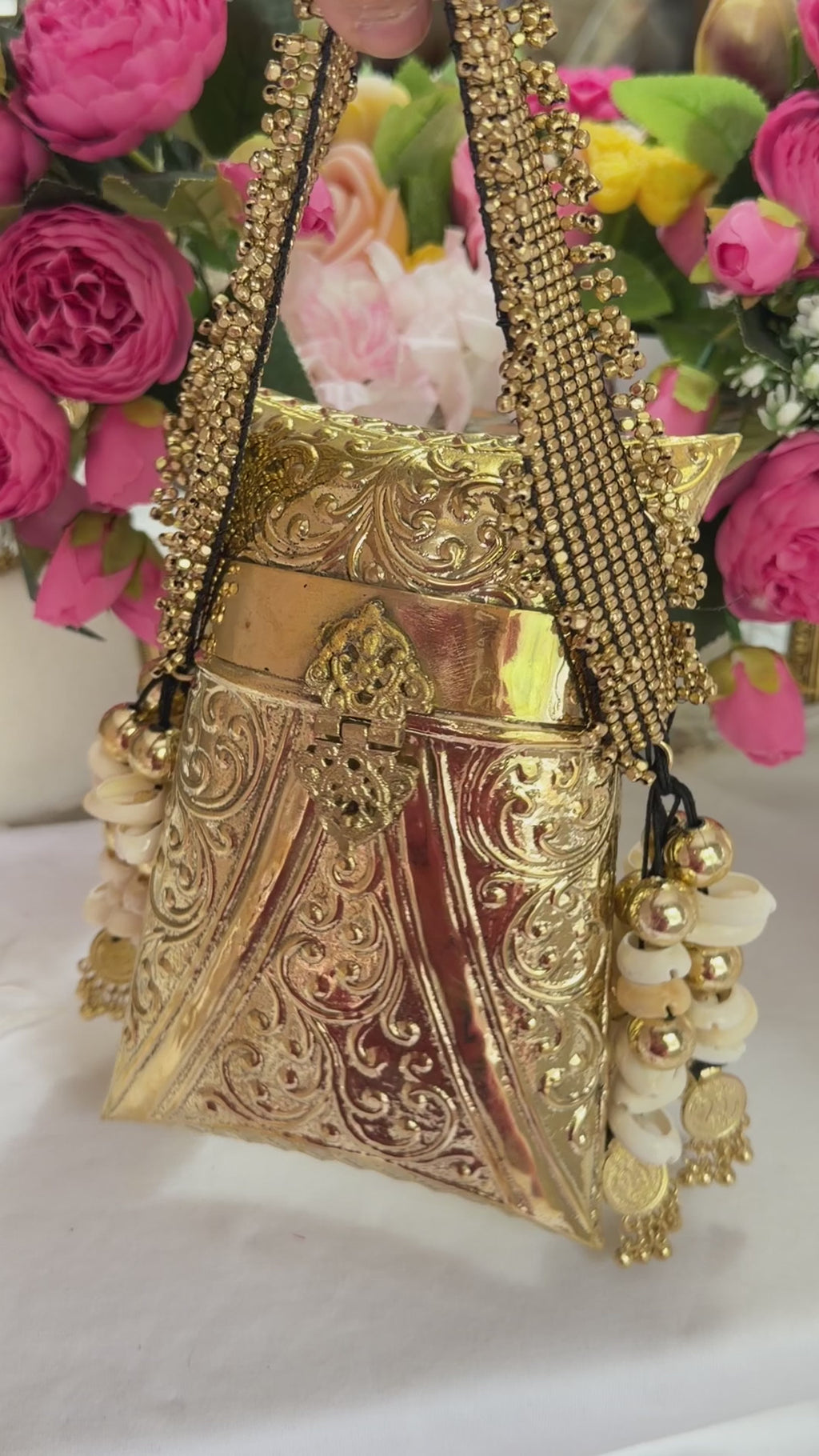 Sufiana Gold Brass Clutch Handbag