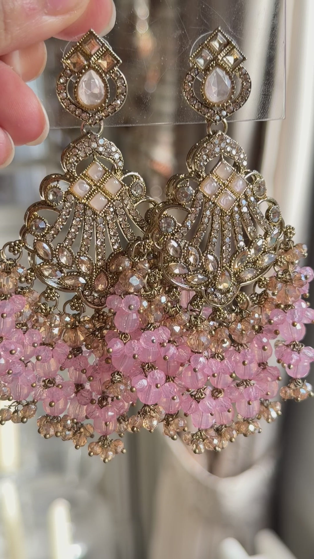 Inara Pink Kundan Beaded Chandbali Earrings