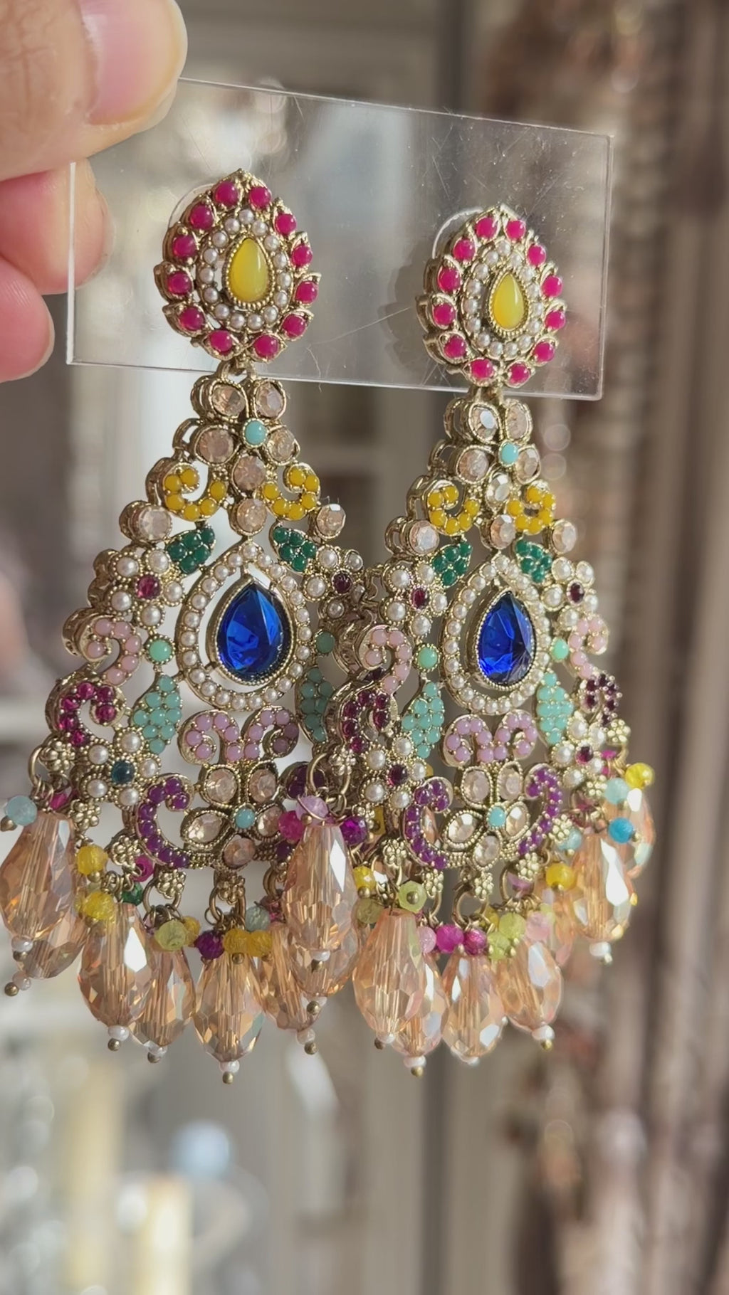 Zarelle Turkish Crystal Multicolour Chandbali Earrings