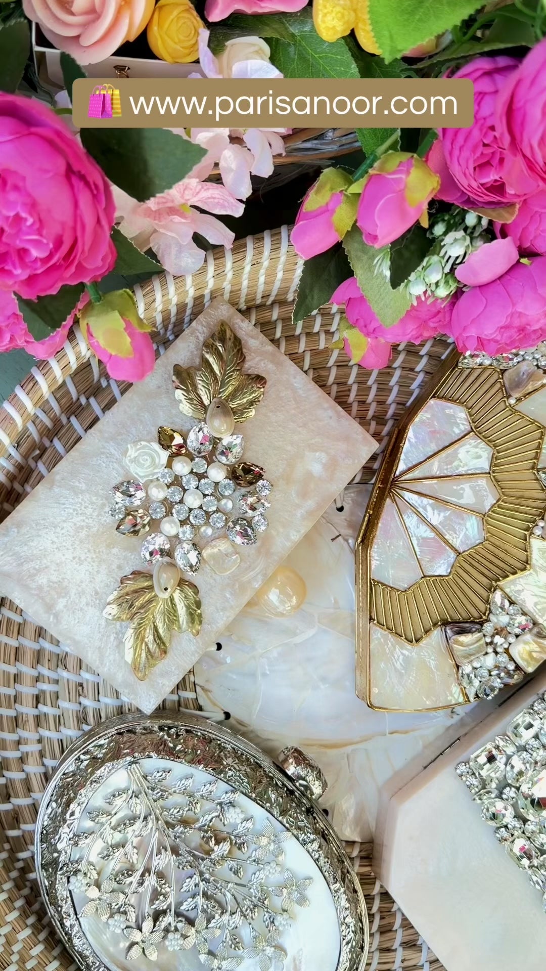 Ariana Beige Emblished Resin Clutch