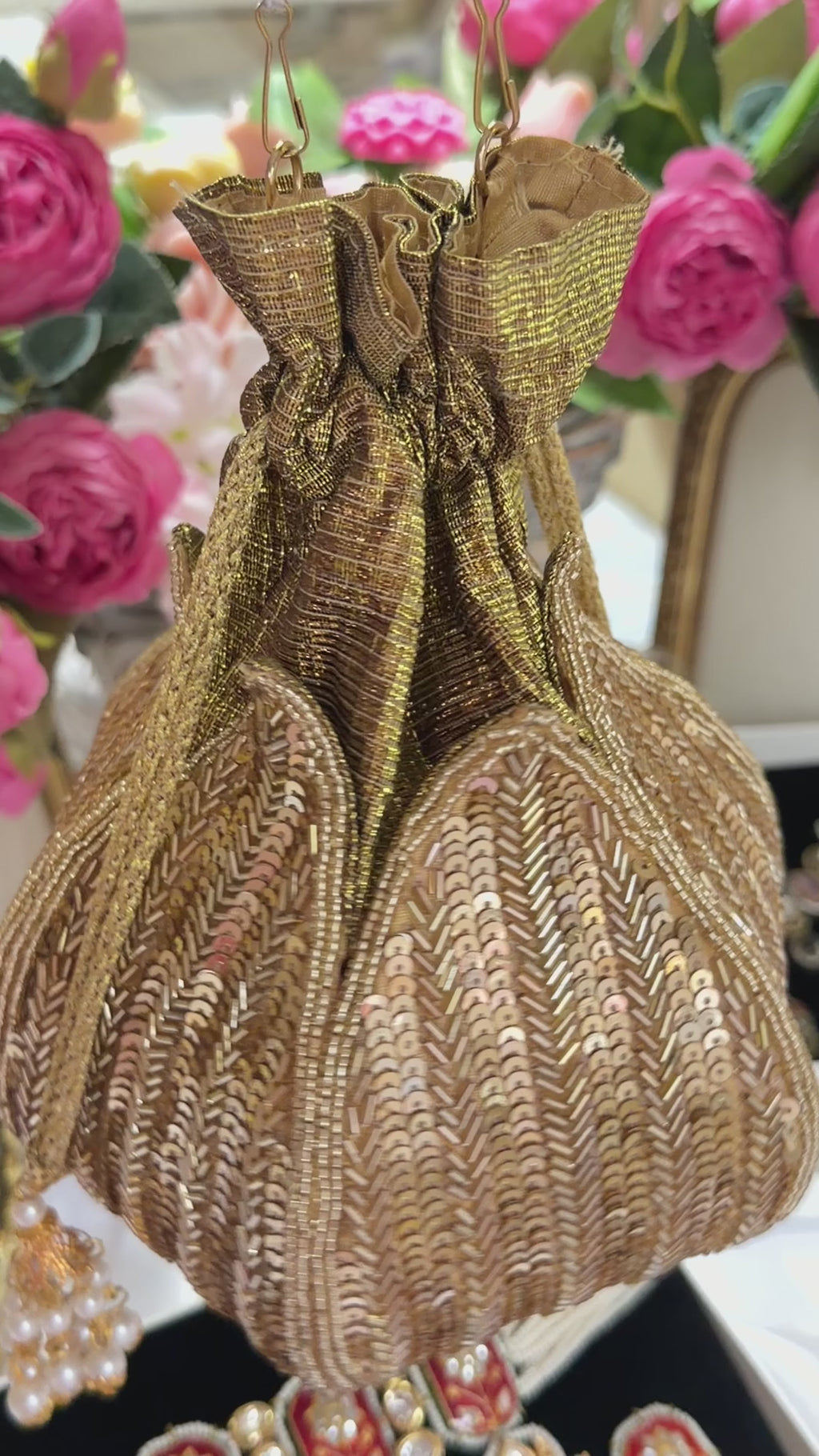 Aurelia Gold Lotus Potli Bag