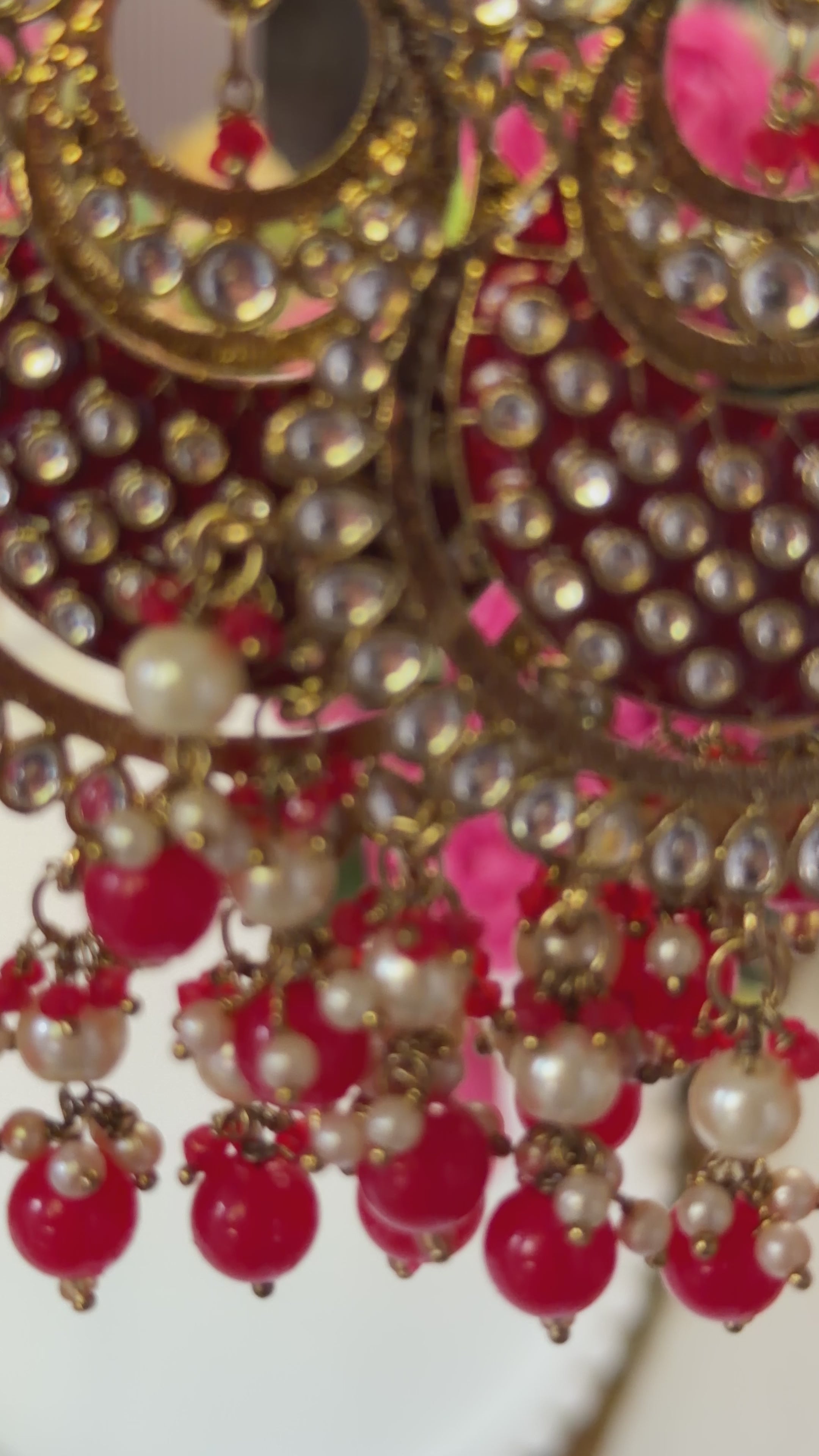 Rania Kundan Meenakari Chandbali Earrings Ruby Red