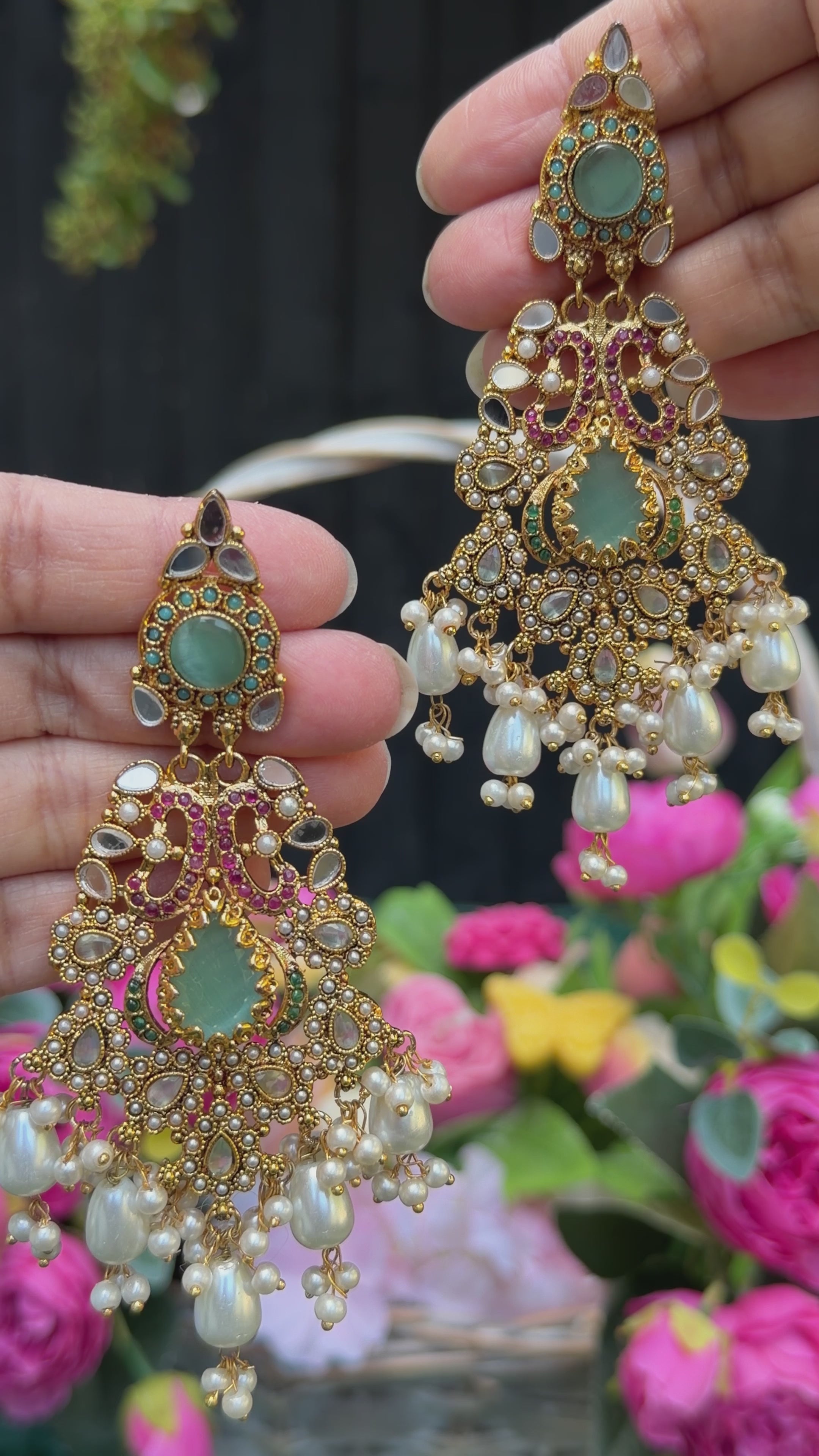 Esra Luxury Turkish Mint Green Statement Earrings