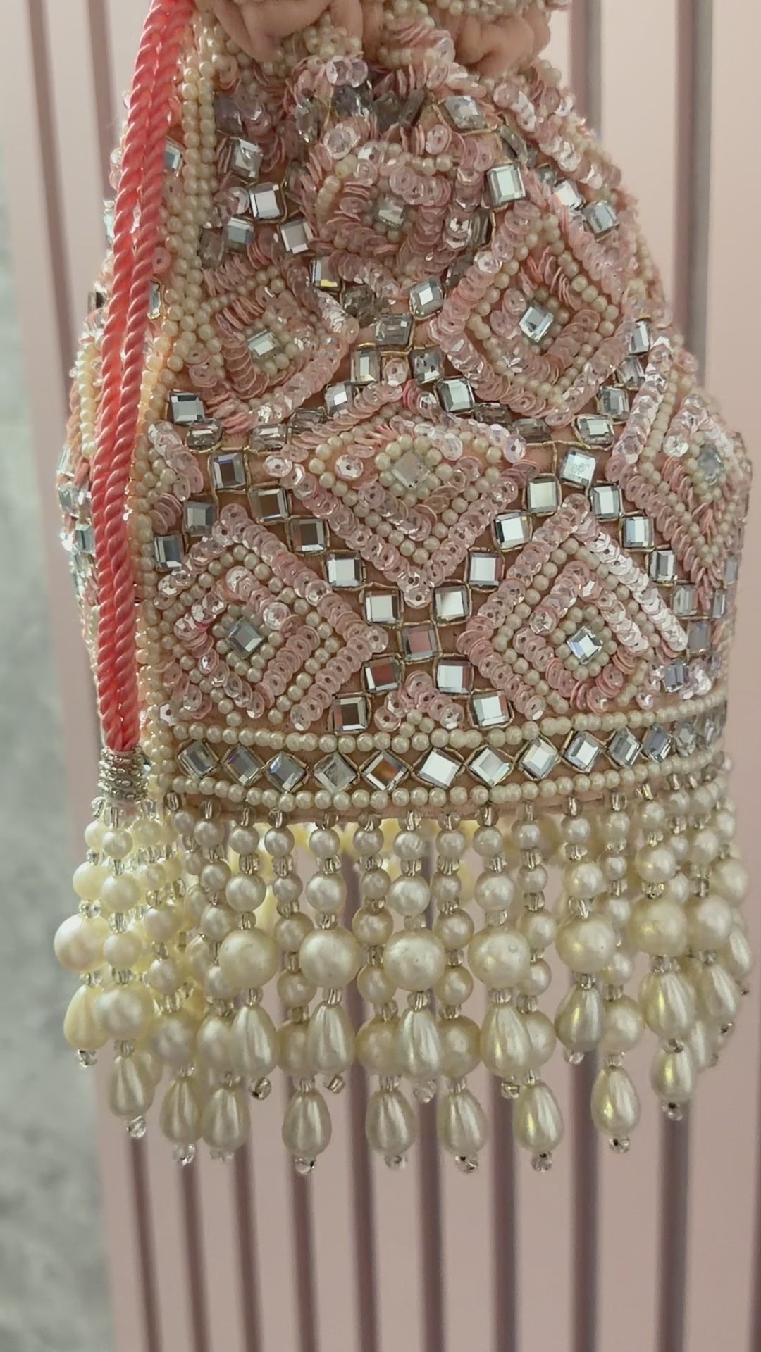 Noor-e-Moti Premium Mirror Potli Bag Blush